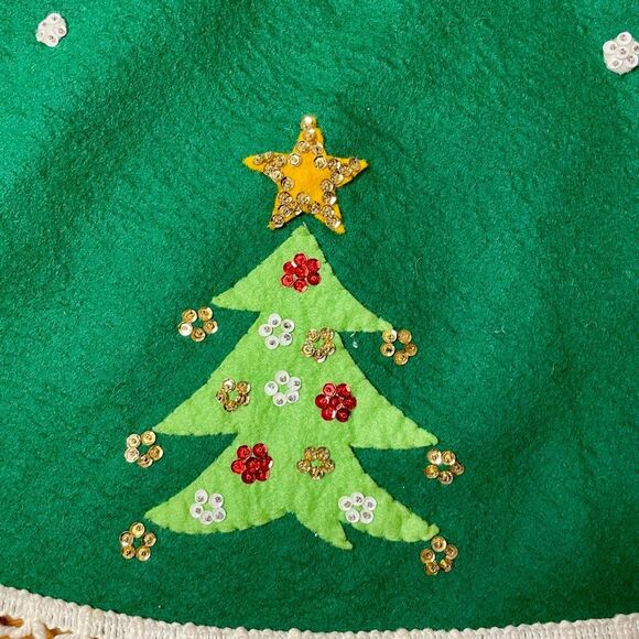 Bucilla Jeweled Christmas Tree Skirt Vintage Noel Handmade Santa Snowman Green - Picture 7 of 13
